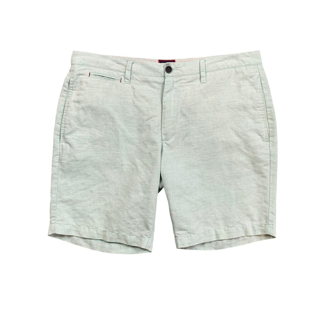 UNTUCKit Shorts Mens 36 Mint Paumanok Linen Blend Tailored Flat Front Zip Fly